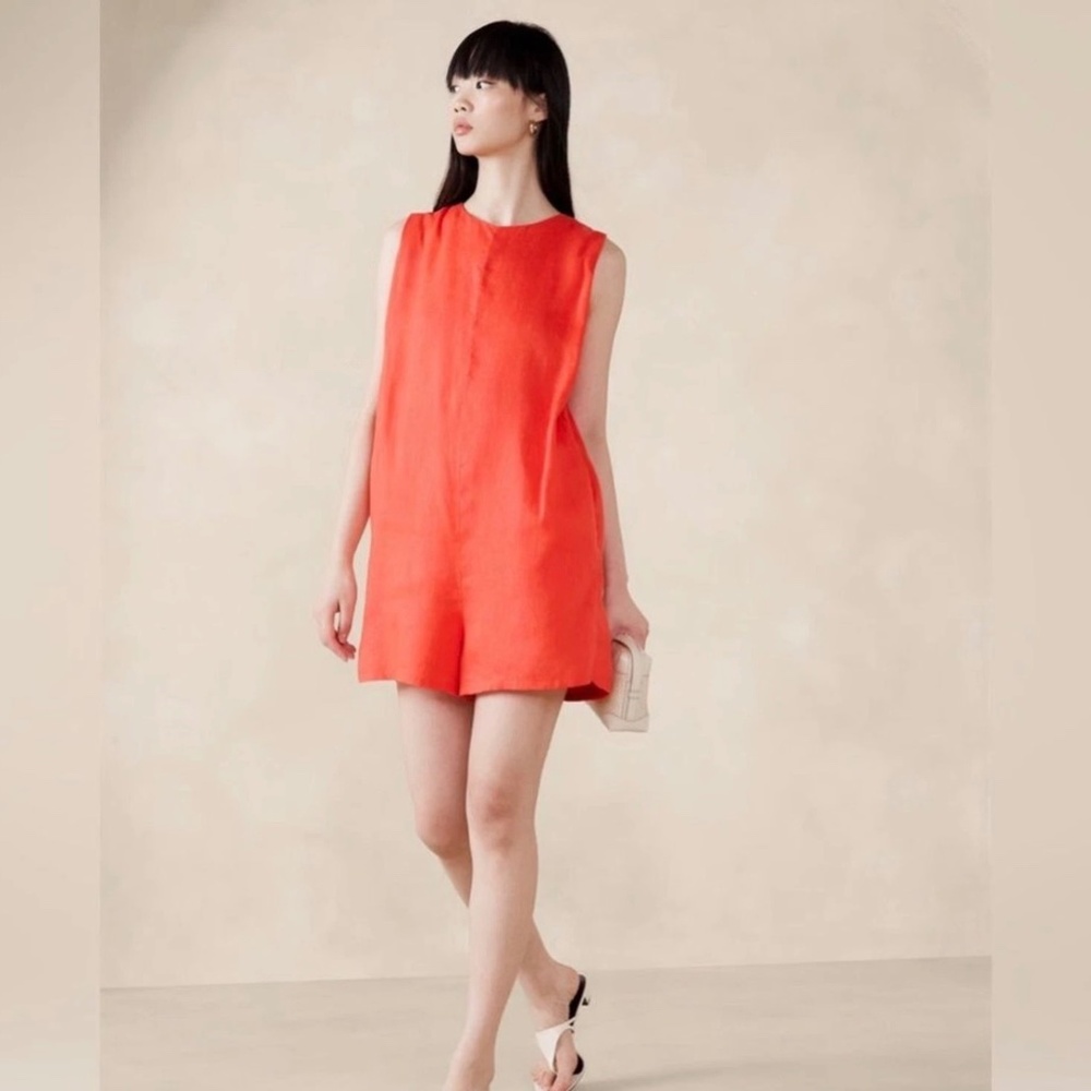 Banana Republic | Pinnacles Linen Romper | Coral Gem | Size L | 100% Linen‎